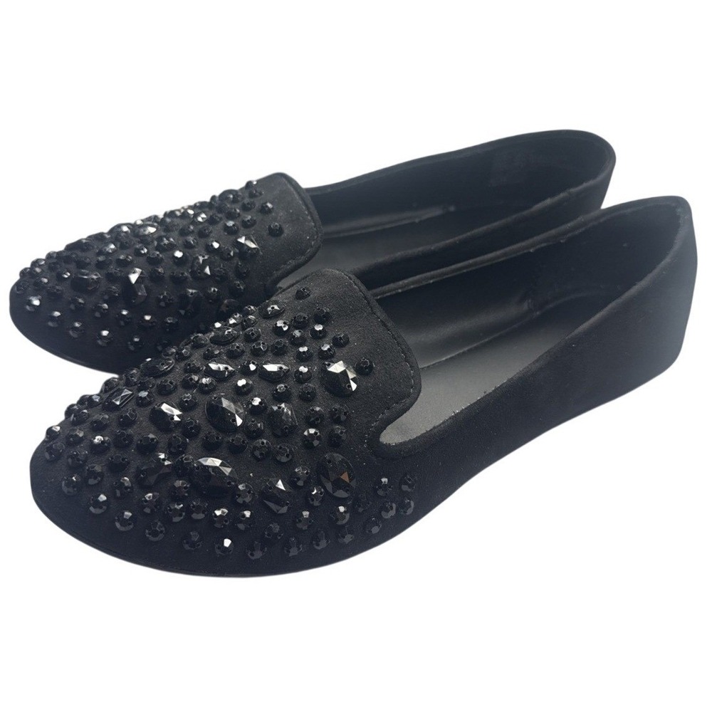 Simply Vera Wang Beaded Rhinestone Embellished Slip-On Flats Women's 8M Black
